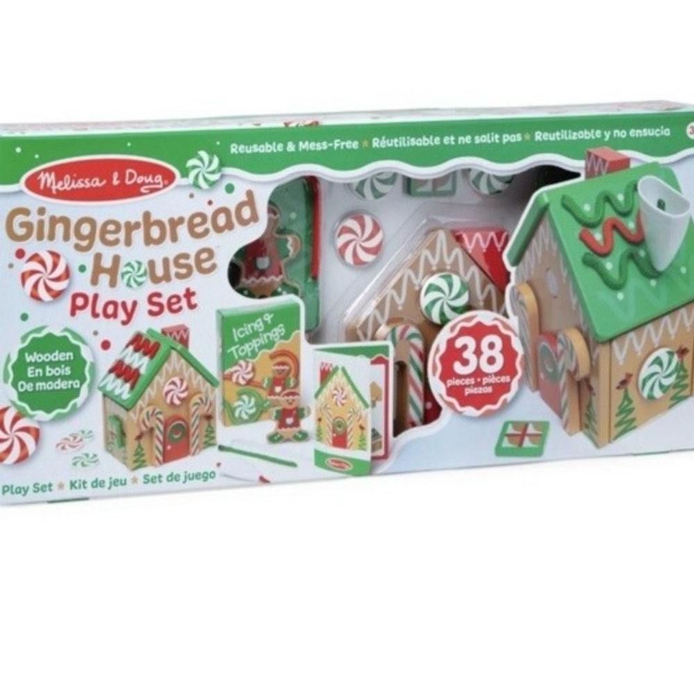 MELISSA & DOUG WOODEN GINGERBREAD HOUSE CHRISTMAS HOLIDAY REUSABLE ACTIVITY